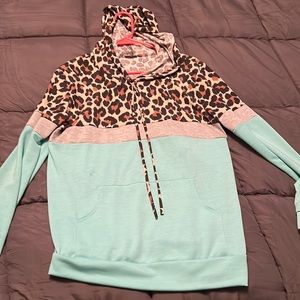 Pink Lily leopard/teal hoodie